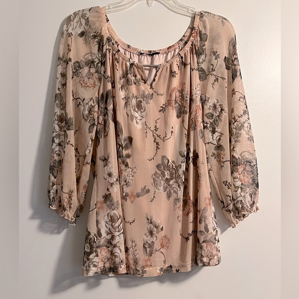 Floral Long Sleeve Overlay Blouse